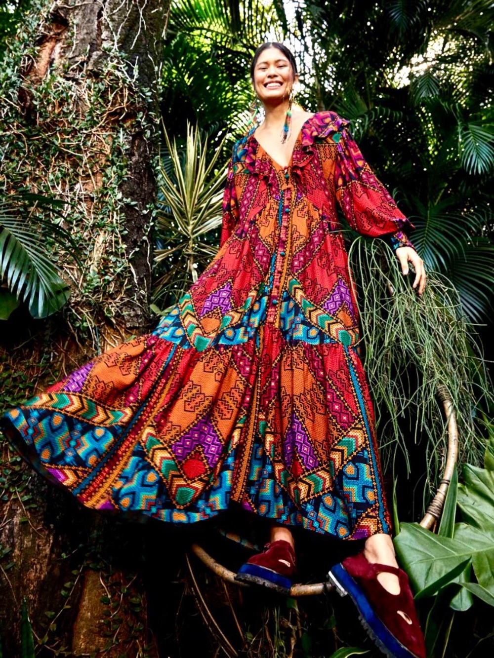 Farm Rio YAWANAWA V-neck Blouson-sleeve Maxi Dress “S” 🆕 - Picture 3 of 11